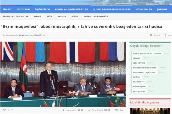 "Əsrin müqaviləsi": əbədi müstəqillik, rifah və suverenlik bəxş edən tarixi hadisə