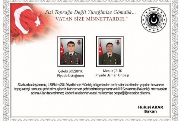 Türkiyə ordusu Suriyada iki şəhid verib