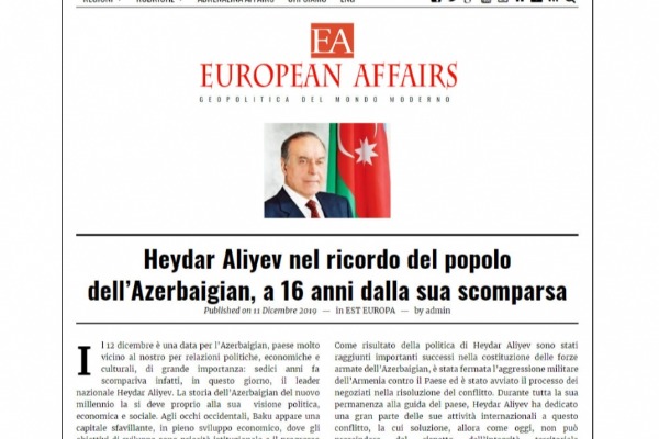 İtaliya qəzeti: Heydər Əliyev Azərbaycan-İtaliya strateji tərəfdaşlığına aparan yolun əsasını qoyub