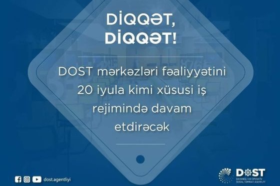 DOST mərkəzləri xüsusi karantin günlərində də fəaliyyət göstərəcək