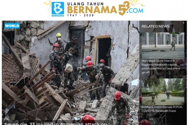 BERNAMA agentliyi: Ermənistanın ordusu Azərbaycan şəhərlərini raket atəşinə tutub, ölənlər var