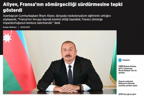 Türkiyə KİV-ləri: Prezident Əliyev Fransanın müstəmləkəçilik siyasətini davam etdirməsinə sərt etirazını bildirdi