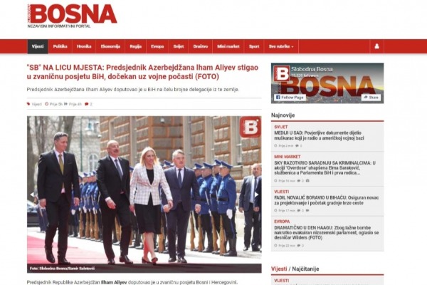 Bosniya və Herseqovina KİV-ləri Prezident İlham Əliyevin bu ölkəyə səfərini geniş işıqlandırıb